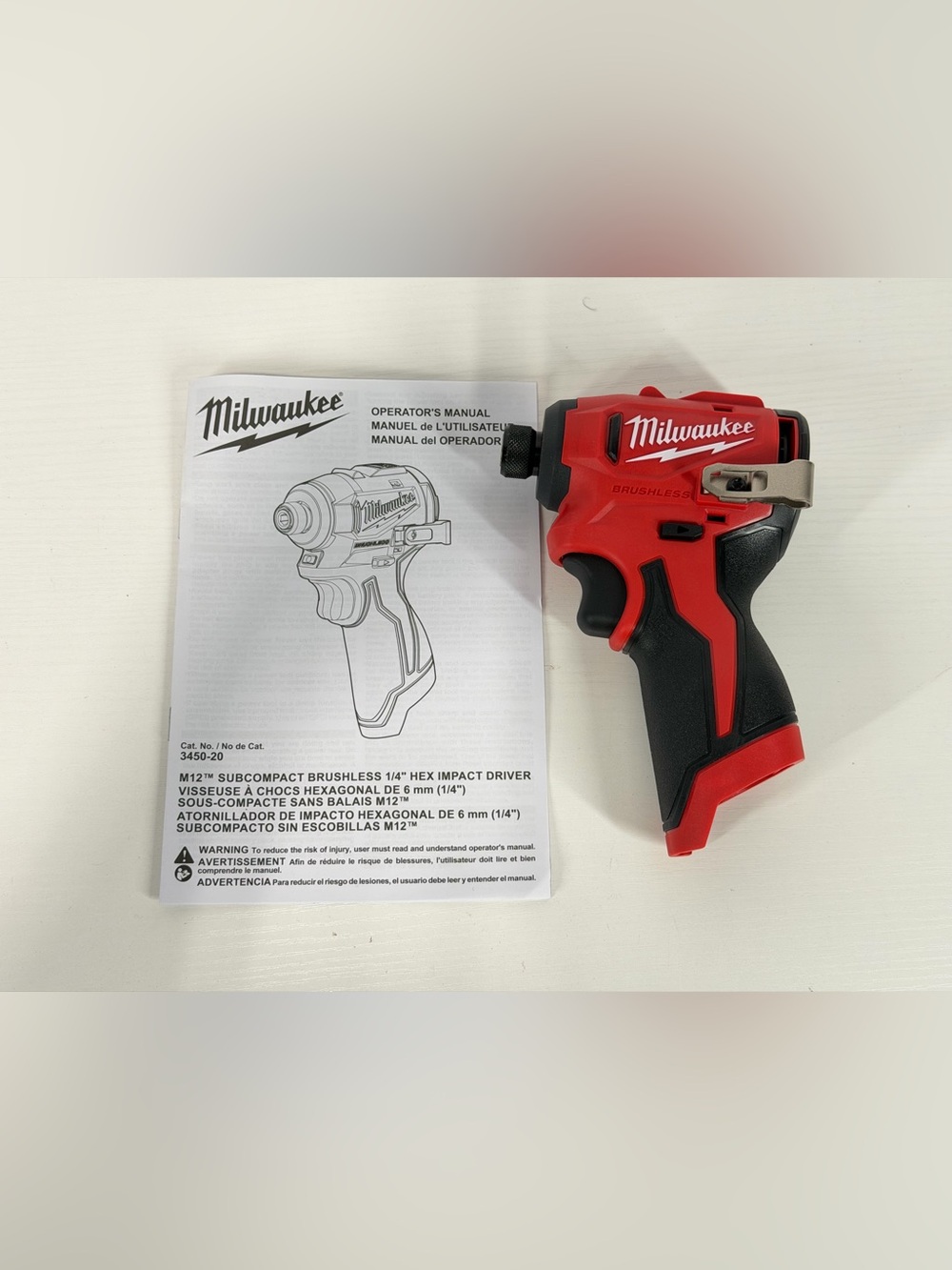 #382 Milwaukee 3450-20 M12 1/4" Hex Subcompact Brushless Hex Impact Driver